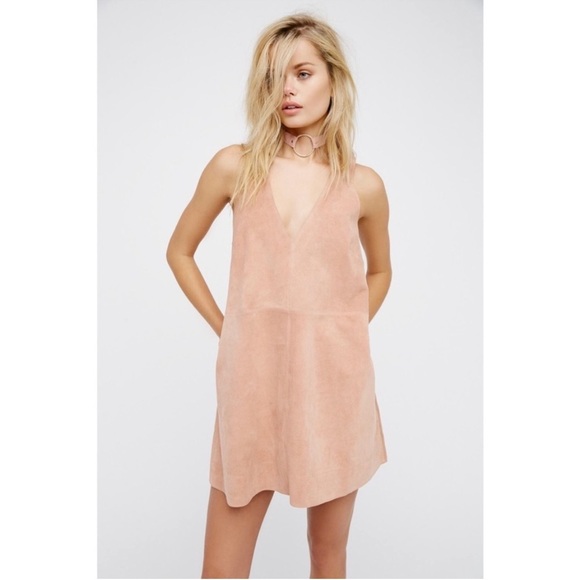 Free People Retro Love Suede Genuine Leather Mini Fit Flare Shift Dress size XS - Picture 3 of 14